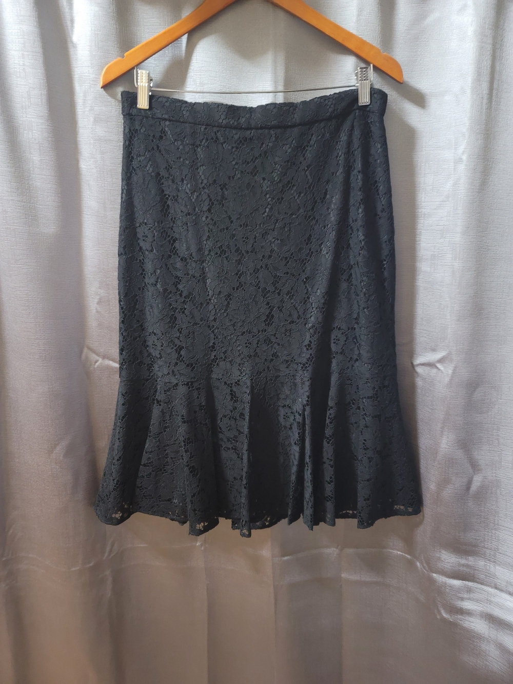 J. Crew Black Lace Flared Midi Skirt